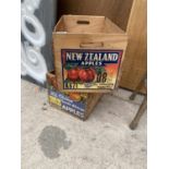 A PAIR OF VINTAGE APPLE BOXES ONE WITH A NEW ZEALAND LABEL AND ONE WITH A SOUTH AFRICAN LABEL