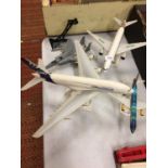 FOUR MODEL AIRPLANES WITH STANDS TO INCLUDE AN AIRBUS ETC