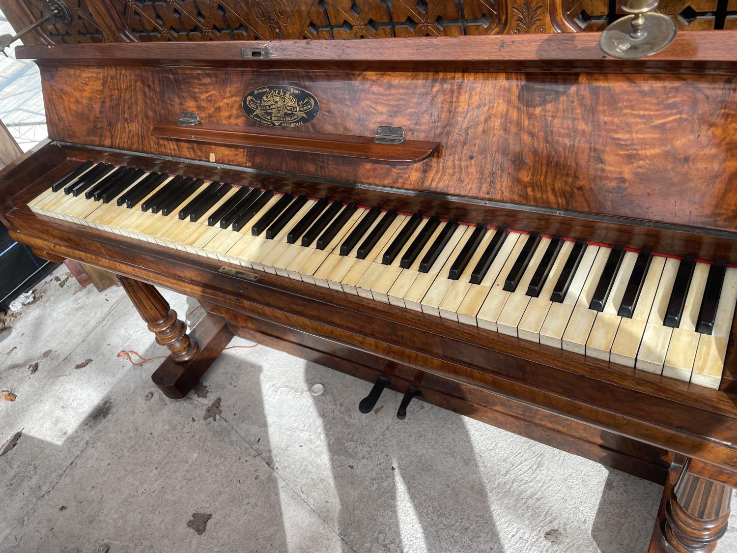 A WALNUT CASED OVERSPRUNG PIANO BEARING LOCKE & CO MANCHESTER - Image 2 of 7