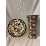 A ROYAL WINTON CHINTZ VASE H: 30CM AND A MASON'S 'MANDALAY' PLATE