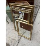 THREE MODERN GILT FRAMED MIRRORS AND A PINE FRAMED MIRROR