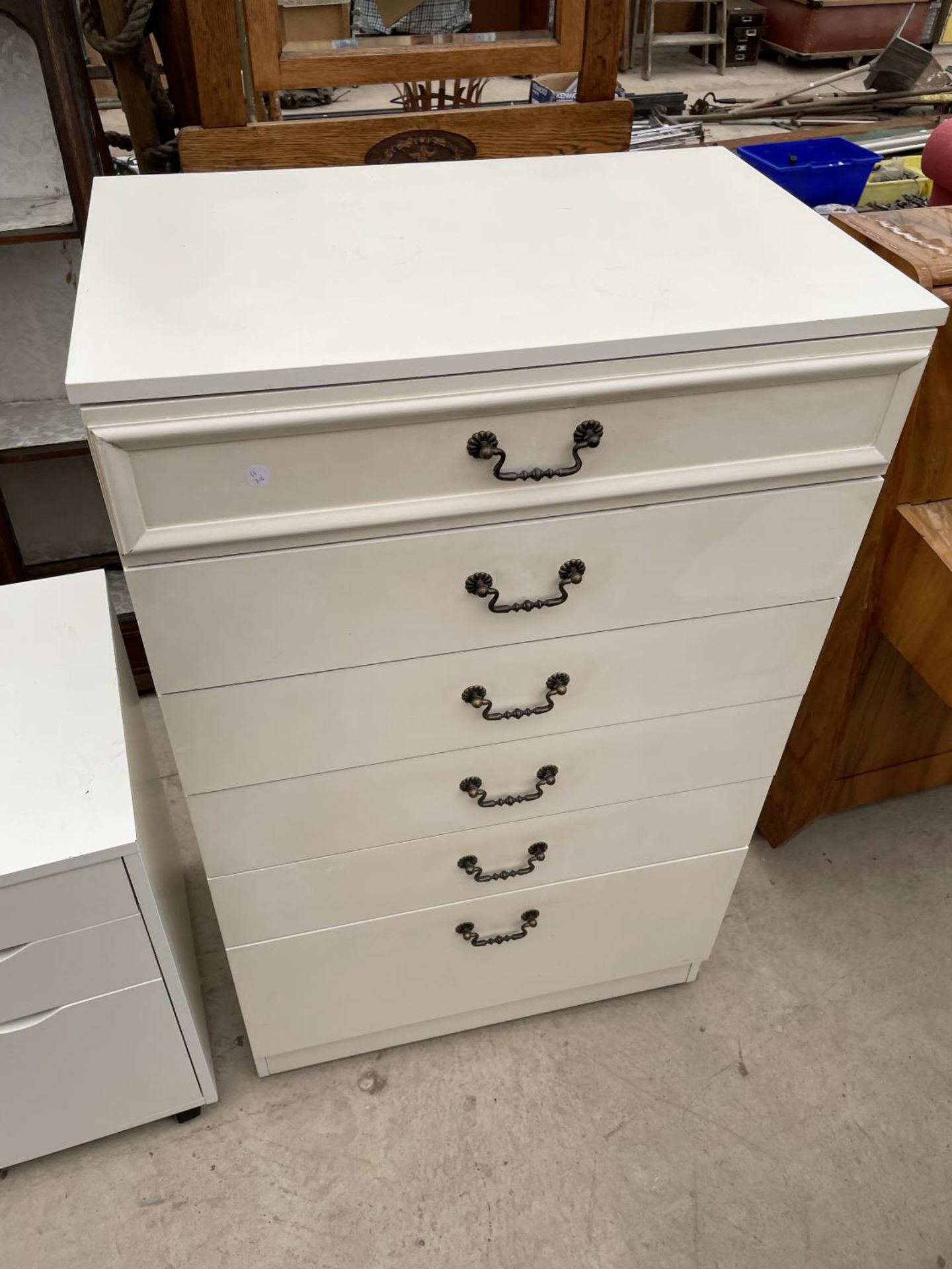 A WHITE STORAGE CHEST WITH EIGHT BASKETS, SIX DRAWER CHEST AND SMALL THREE DRAWER CHEST - Image 6 of 6