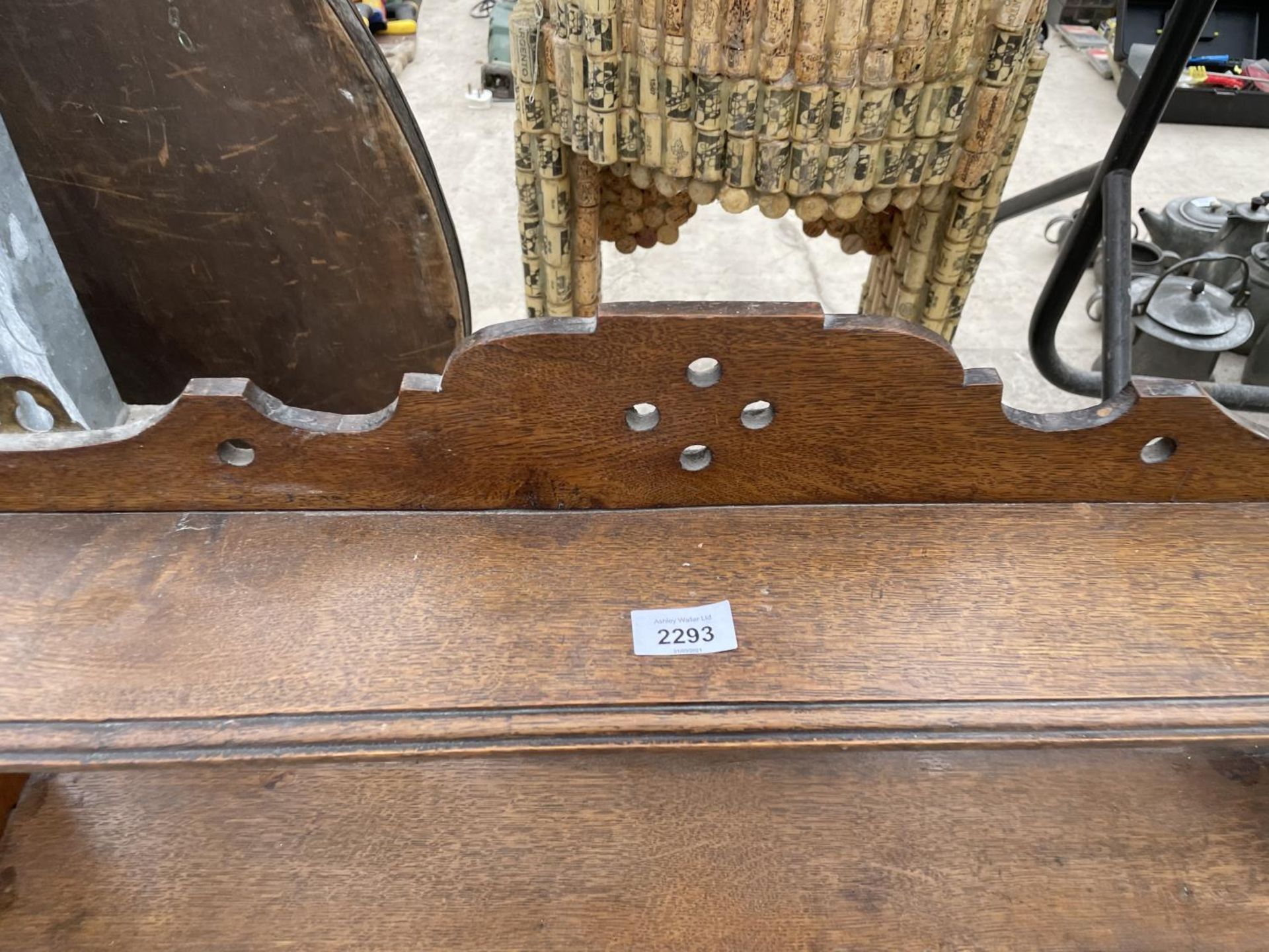 A VICTORIAN OAK THREE TIER WALL SHELF, 32" WIDE - Image 2 of 3