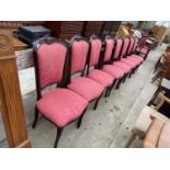 A SET OF EIGHT VICTORIAN STYLE UPHOLSTERED DINING CHAIRS