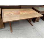 A RETRO TEAK DINING TABLE WITH INSET TILE TOP, STAMPED AM, MADE IN DENMARK (A.MOBLER)