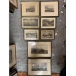 EIGHT BLACK FRAMED PICTURES DEPICTING VARIOUS SCENES