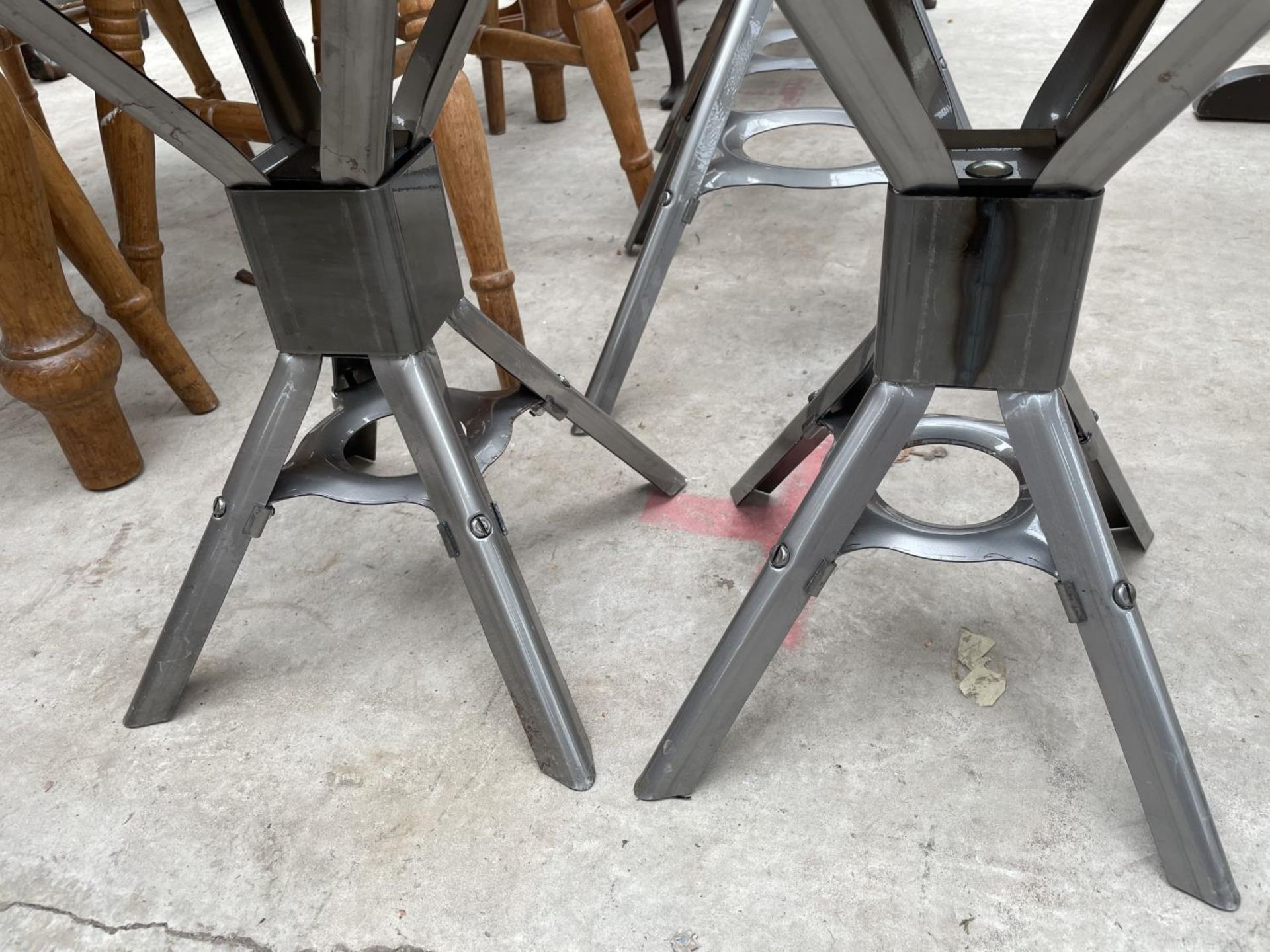 TWO LOW POLISHED METAL INDUSTRIAL STYLE STOOLS H: 18 INCHES - Image 3 of 3