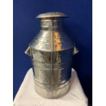 A LARGE STAINLESS STEEL WATER CHURN H: 52CM