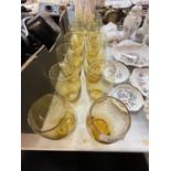 FOURTEEN DOULTON HAND BLOWN GLASS TUMBLERS WITH AN ETCHED LEAF DESIGN
