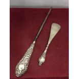TWO HALLMARKED CHESTER SILVER HANDLED ITEMS 1902/3 AND 1900/01 TO INCLUDE A BUTTON HOOK (A/F) AND