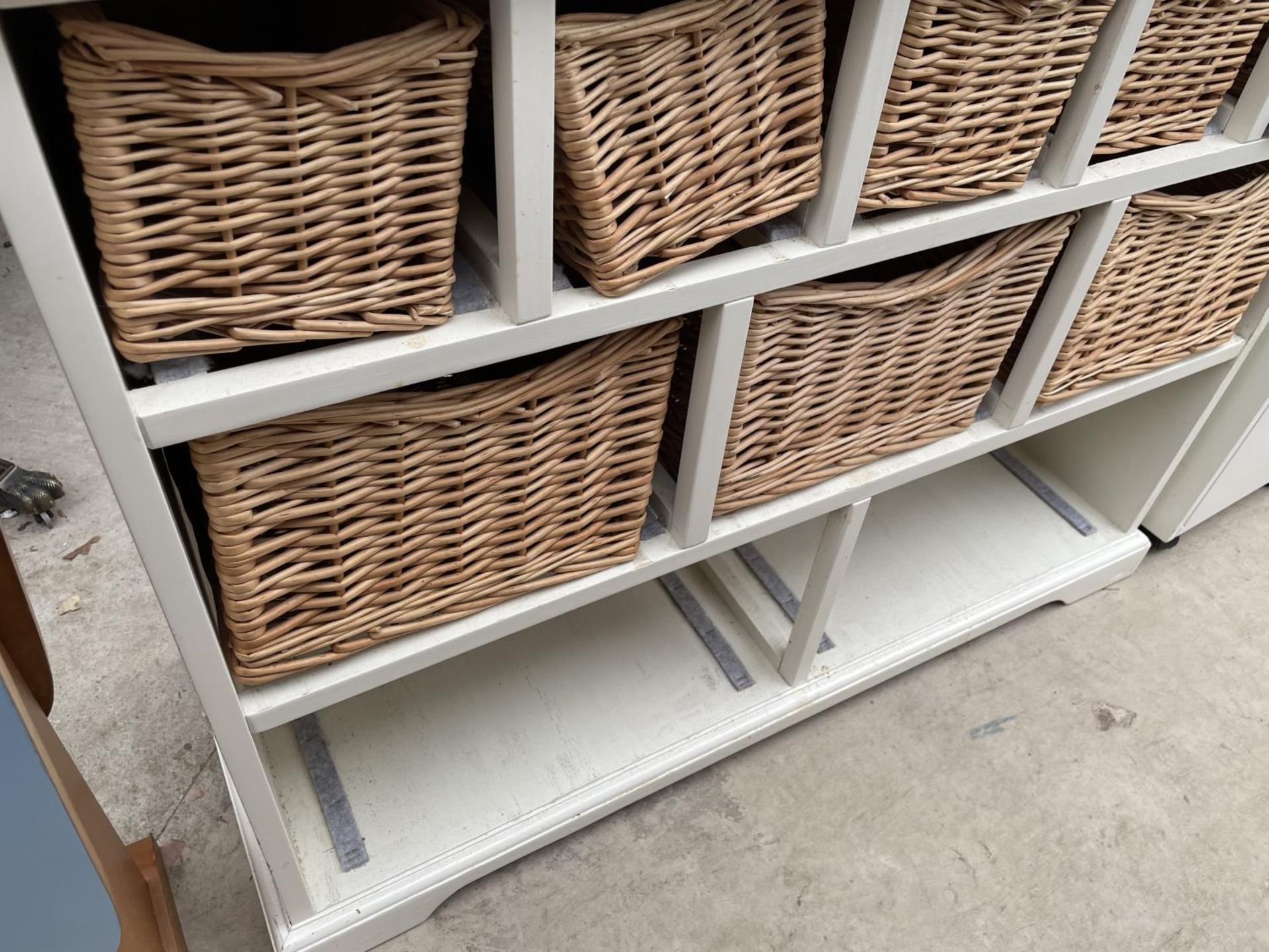 A WHITE STORAGE CHEST WITH EIGHT BASKETS, SIX DRAWER CHEST AND SMALL THREE DRAWER CHEST - Image 4 of 6