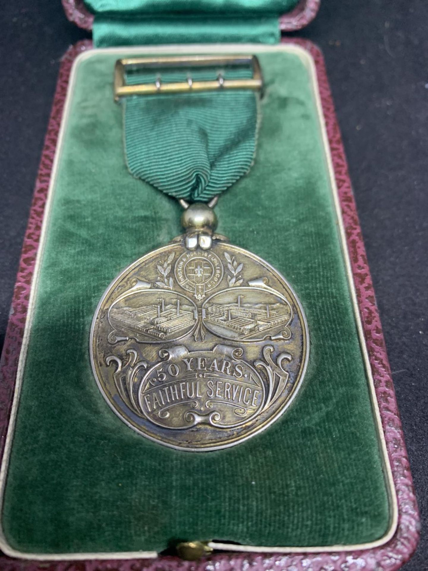 A HALLMARKED SILVER 50 YEARS FAITHFUL SERVICE MEDAL IN A PRESENTATION BOX - Image 2 of 3