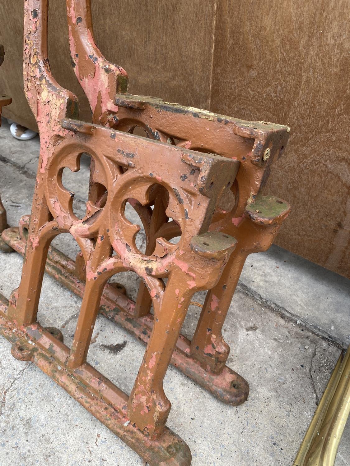 A PAIR OF VINTAGE DECORATIVE CAST IRON BENCH ENDS - Image 2 of 4