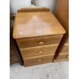 AN ERCOL STYLE BEDROOM THREE DRAWER CHEST W: 19 INCHES