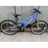 A CHILDRENS BARRACUDA ROXY MOUNTAIN BIKE WITH FRONT AND REAR SUSPENSION AND 18 SPEED SHIMANO GEAR