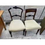 A VICTORIAN MAHOGANY PARLOUR CHAIR AND SINGLE MAHOGANY DINING CHAIR