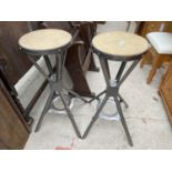 TWO POLISHED METAL INDUSTRIAL STYLE STOOLS H: 30 INCHES