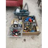 AN ASSORTMENT OF ITEMS TO INCLUDE COMPRESSOR FITTINGS, PLIERS AND A BISSELL CLEAN MACHINE