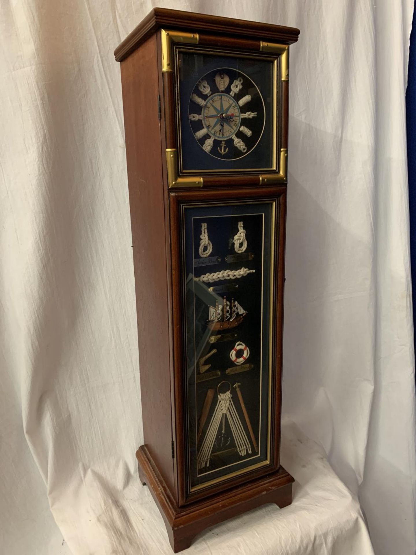 A TALL NAUTICAL CLOCK INCORPORATING FIVE INTERNAL SHELVES AND A COMPASS H: 80CM - Image 2 of 7