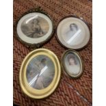 FOUR OVAL FRAMED PORTRAIT PICTURES ONE BEING IN ORNATE GILT FRAME