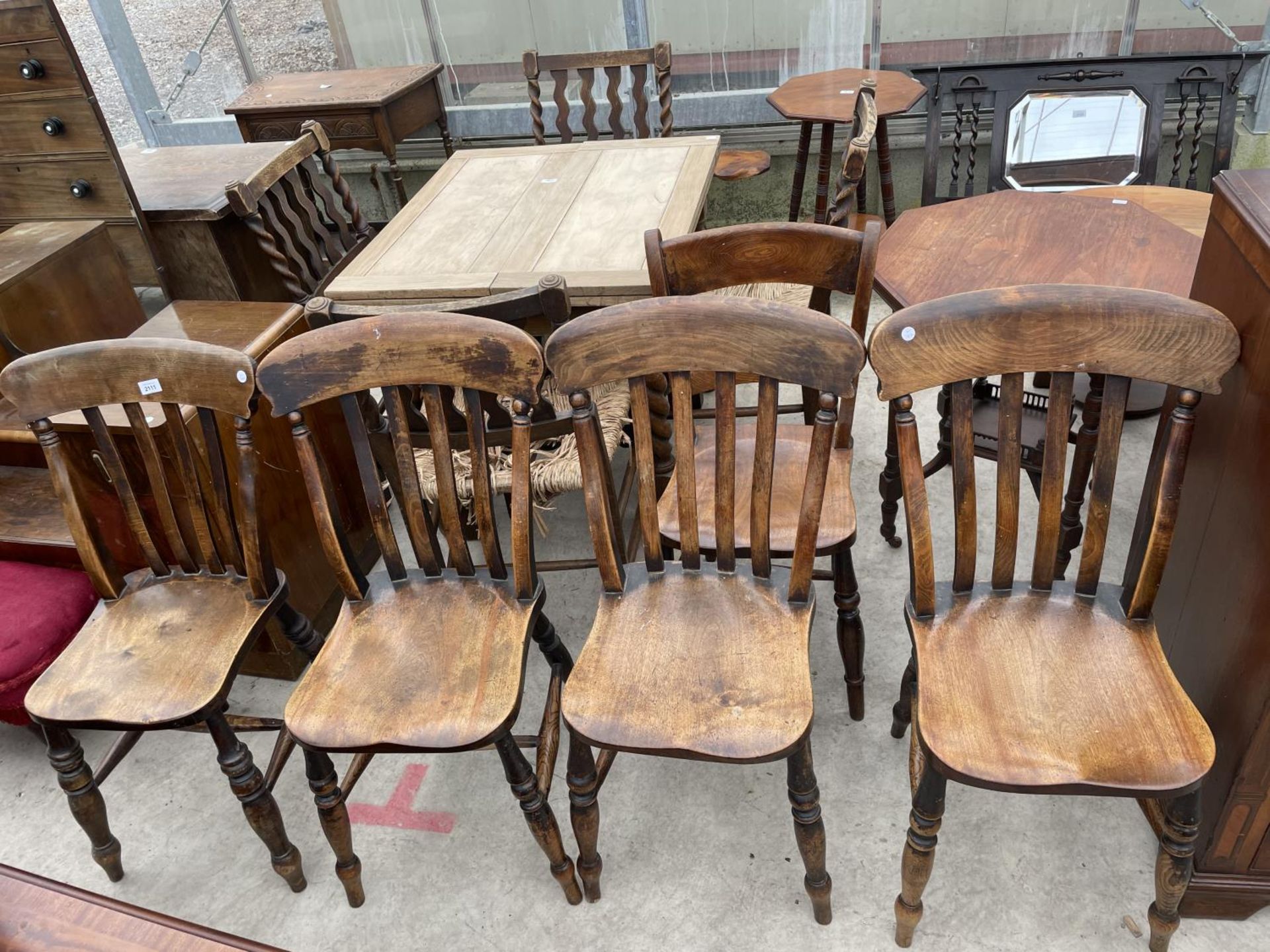 A SET OF FOUR VICTORIAN LATH-BACK KITCHEN CHAIRS