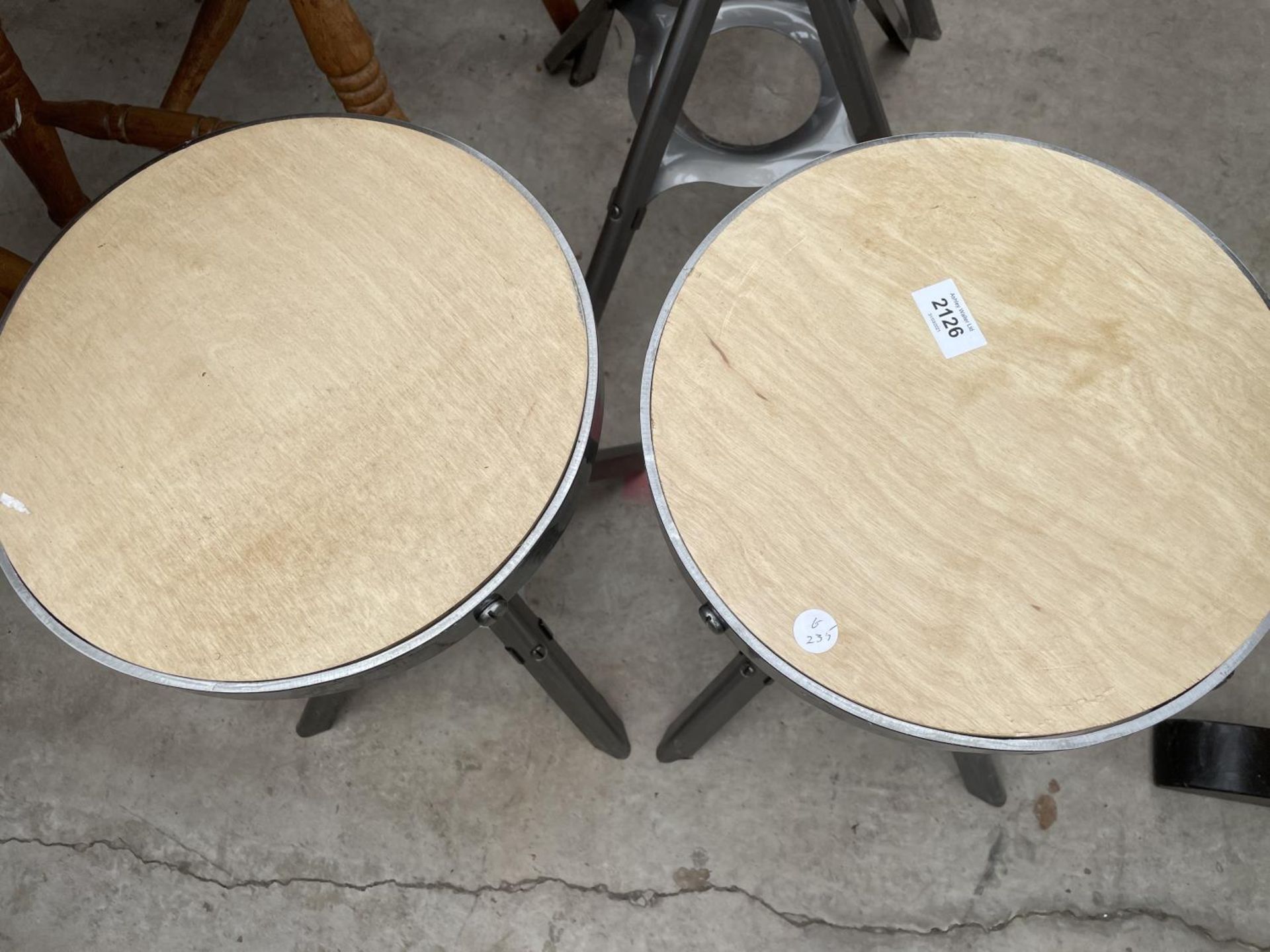 TWO LOW POLISHED METAL INDUSTRIAL STYLE STOOLS H: 18 INCHES - Image 2 of 3