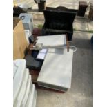 AN ASSORTMENT OF HOUSEHOLD CLEARANCE ITEMS TO INCLUDE A DRAWER UNIT, SCANNER AND DEED BOX