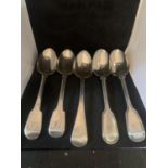 FIVE GEORGIAN HALLMARKED LONDON SILVER SERVING SPOONS DATES 1810, 1811, TWO 1813 AND 1823 MAKERS