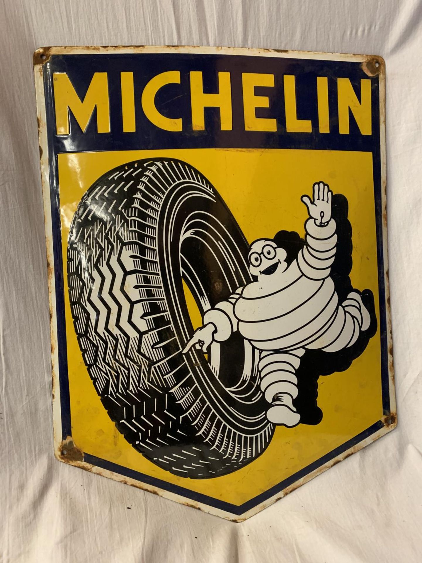 A LARGE ENAMEL SIGN 'MICHELIN' 60CM X 45CM