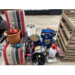 AN ASSORTMENT OF ITEMS TO INCLUDE A GARDEN CHAIR, A DRAPER STEP UP AND A CERAMIC PLANTER ETC