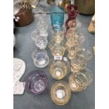 A SELECTION OF ROYAL DOULTON HAND CUT GLASSWARE IN AMBER, RUBY, VIOLET CLEAR AND TURQUOISE