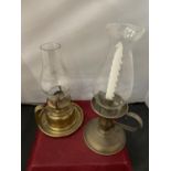 TWO BRASS OIL LAMPS