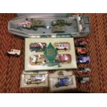 A COLLECTION OF DIE CAST VEHICLES TO INCLUDE BOXED DAYS GONE M&S COLLECTION, ARMY SHIP WITH VEHICLES