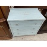 A SHABBY CHIC THREE DRAWER CHEST PAINTED 'CAFE DE PARIS', 30" WIDE