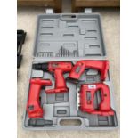 A CORDLESS POWER TOOL SET WITH SANDER, DRILL JIGSAW AND TORCH