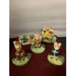FIVE BESWICK KITTY MACBRIDE FIGURINES TO INCLUDE A DOUBLE ACT, THE RACE GOER, A FAMILY MOUSE,