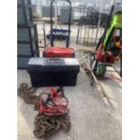TWO TOW CHAINS, A SET OF JUMP LEADS, A SACK TRUCK AND TWO TOOL BOXES WITH CONTENTS