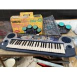 AN ASSORTMENT OF ITEMS TO INCLUDE A YAMAHA KEYBOARD, ELECTRIC DRUM KIT ETC