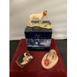 THREE BORDER FINE ART FIGURINES TO INCLUDE A JACK RUSSELL, A COLLIE/CAT/MOUSE AND A CAT WITH A