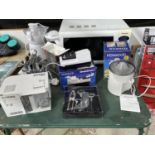 AN ASSORTMENT OF KITCHEN ITEMS TO INCLUDE A PANASONIC MICROWAVE, A KENWOOD JUICER, KENWOOD MIXER ETC