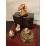 FOUR COUNTRY ARTISTS MOUSE WITH TOADSTOOLS FIGURINES ON WOODEN PLINTHS