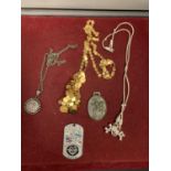 VARIOUS ITEMS OF SILVER AND WHITE METAL TO INCLUDE NECKLACES, FOBS ETC