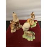 THREE BORDER FINE ART FIGURINES TO INCLUDE A MOUSE WITH AN OWL, APPLE AND CANDLES SIGNED AYRES