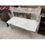 A SHABBY CHIC PAINTED BENCH