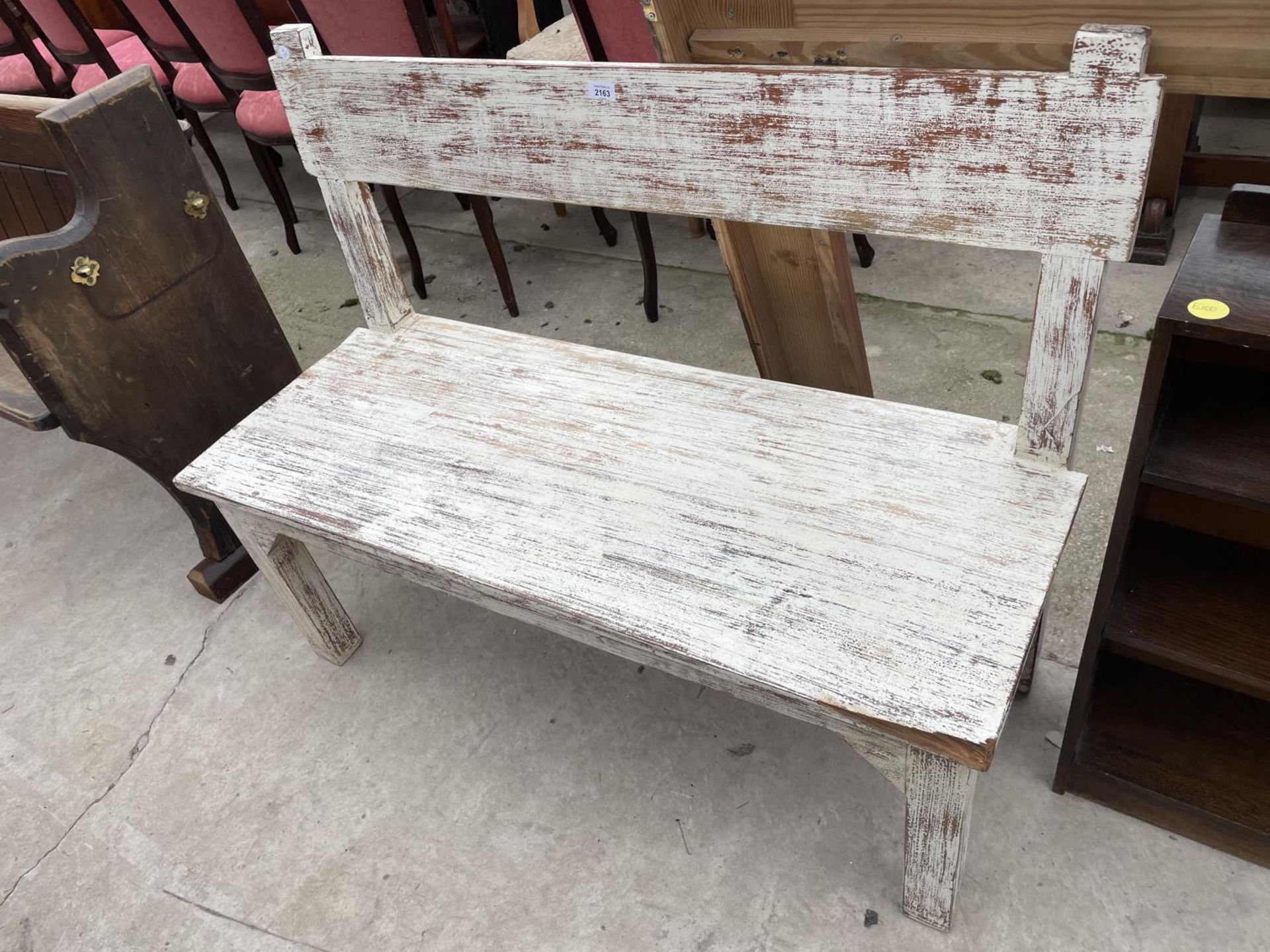 A SHABBY CHIC PAINTED BENCH