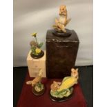 FOUR COUNTRY ARTISTS CERAMIC MOUSE FIGURINES ON WOODEN PLINTHS