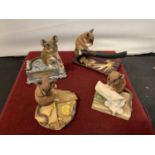 FOUR TEVIOTDALE MOUSE FIGURINES TO INCLUDE MATCHES, PIPE, CANDLE ETC