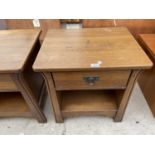 AN ART NOUVEAU STYLE OAK BEDSIDE/LAMP TABLE WITH SINGLE DRAWER, 22" BY 'SHERRY'