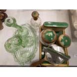 A QUANTITY OF DRESSING TABLE ITEMS WITH A GREEN THEME
