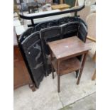 AN EBONISED ORIENTAL FOUR DIVISION SCREEN WITH MOTHER OF PEARL INLAY, SIMILAR SCREENWITH NO